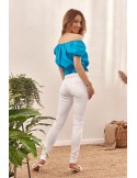 Bluza scurta cu decolteu cu volane, albastru inchis MP29435 - Magazin online - Boutique